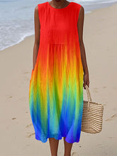 Bunte Kontrast farbe Inspiriertes Leinen kleid für Damen